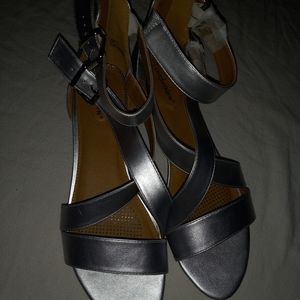 Ladies silver criss-cross open toe wedges